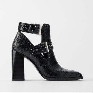 Zara Animal Embossed Heeled Ankle Booties NWT